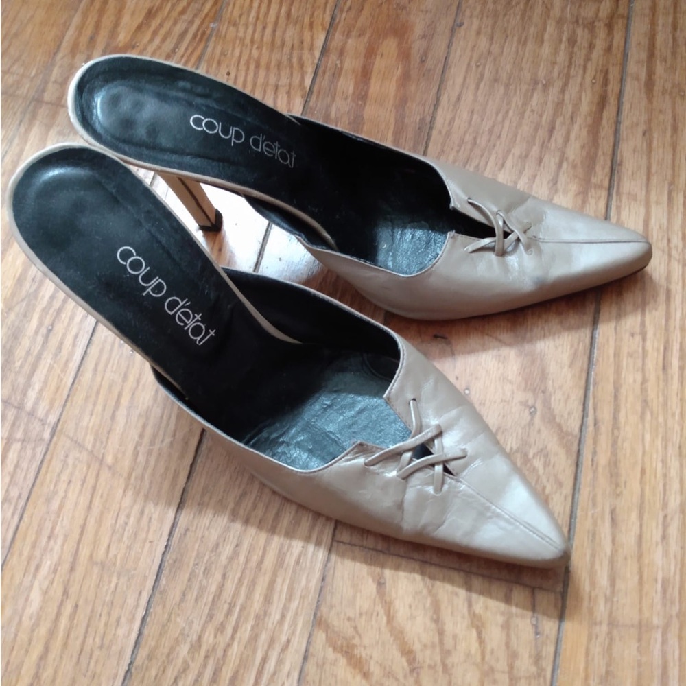 Coup D’Etat - Bronze Metallic Taupe Mule Heels - Size 10